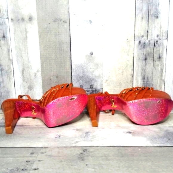 SOLD ✨️Betsey Johnson Strappy Studded Stacked High Heel Platform Shoes Excellent - Picture 4 of 10